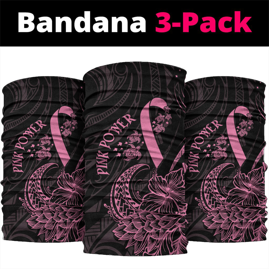 Polynesian Pink Power Neck Gaiter Breast Cancer Ribbon Turtle and Flowers