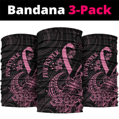 Polynesian Pink Power Neck Gaiter Breast Cancer Ribbon Turtle and Flowers