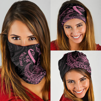 Polynesian Pink Power Neck Gaiter Breast Cancer Ribbon Turtle and Flowers