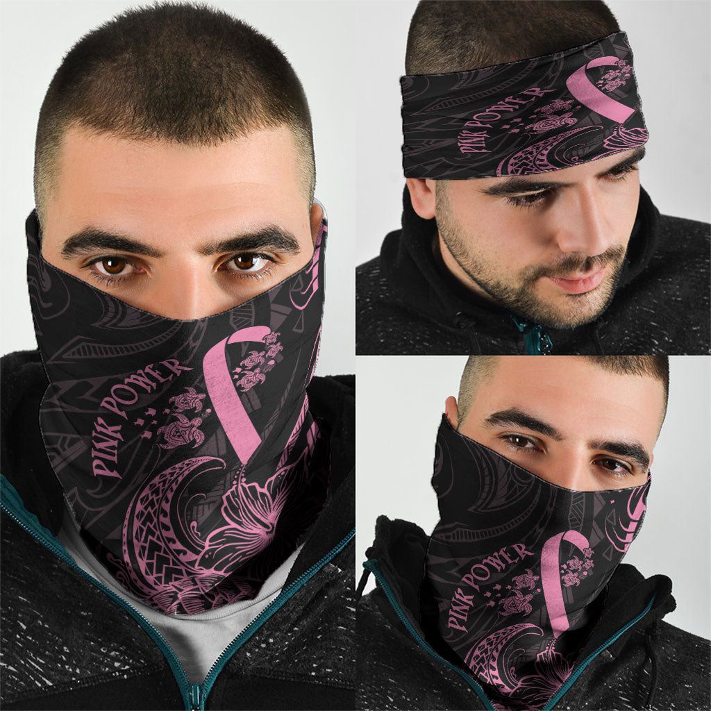 Polynesian Pink Power Neck Gaiter Breast Cancer Ribbon Turtle and Flowers