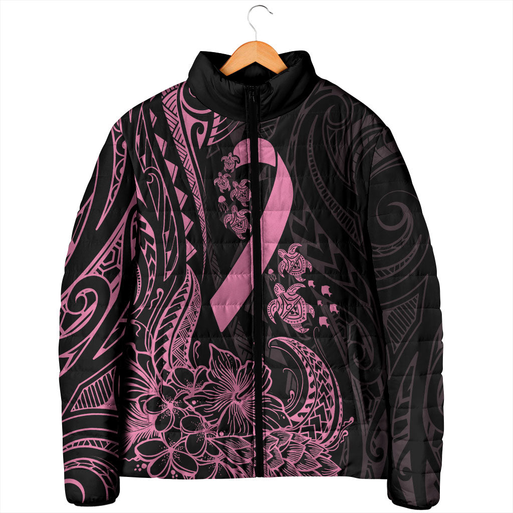 Polynesian Pink Power Padded Jacket Breast Cancer Ribbon Turtle and Flowers