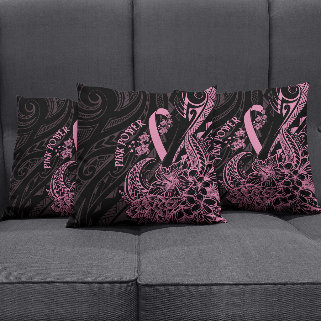 Polynesian Pink Power Pillow Cover Breast Cancer Ribbon Turtle and Flowers