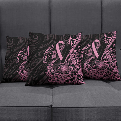 Polynesian Pink Power Pillow Cover Breast Cancer Ribbon Turtle and Flowers