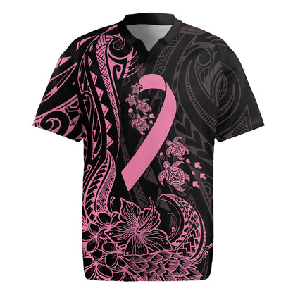Polynesian Pink Power Rugby Jersey Breast Cancer Ribbon Turtle and Flowers