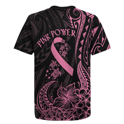Polynesian Pink Power Rugby Jersey Breast Cancer Ribbon Turtle and Flowers