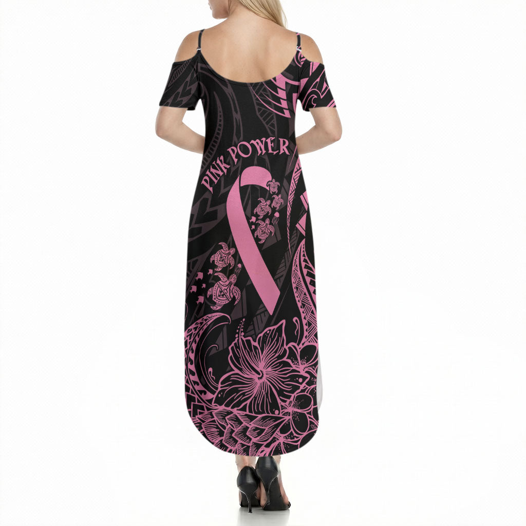 Polynesian Pink Power Summer Maxi Dress Breast Cancer Ribbon Turtle and Flowers