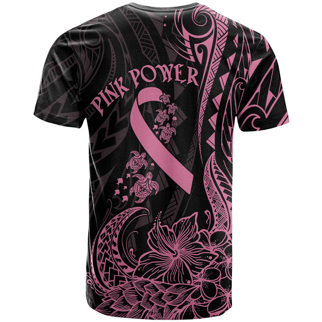 Polynesian Pink Power T Shirt Breast Cancer Ribbon Turtle and Flowers