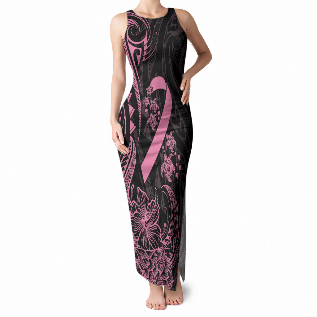 Polynesian Pink Power Tank Maxi Dress Breast Cancer Ribbon Turtle and Flowers