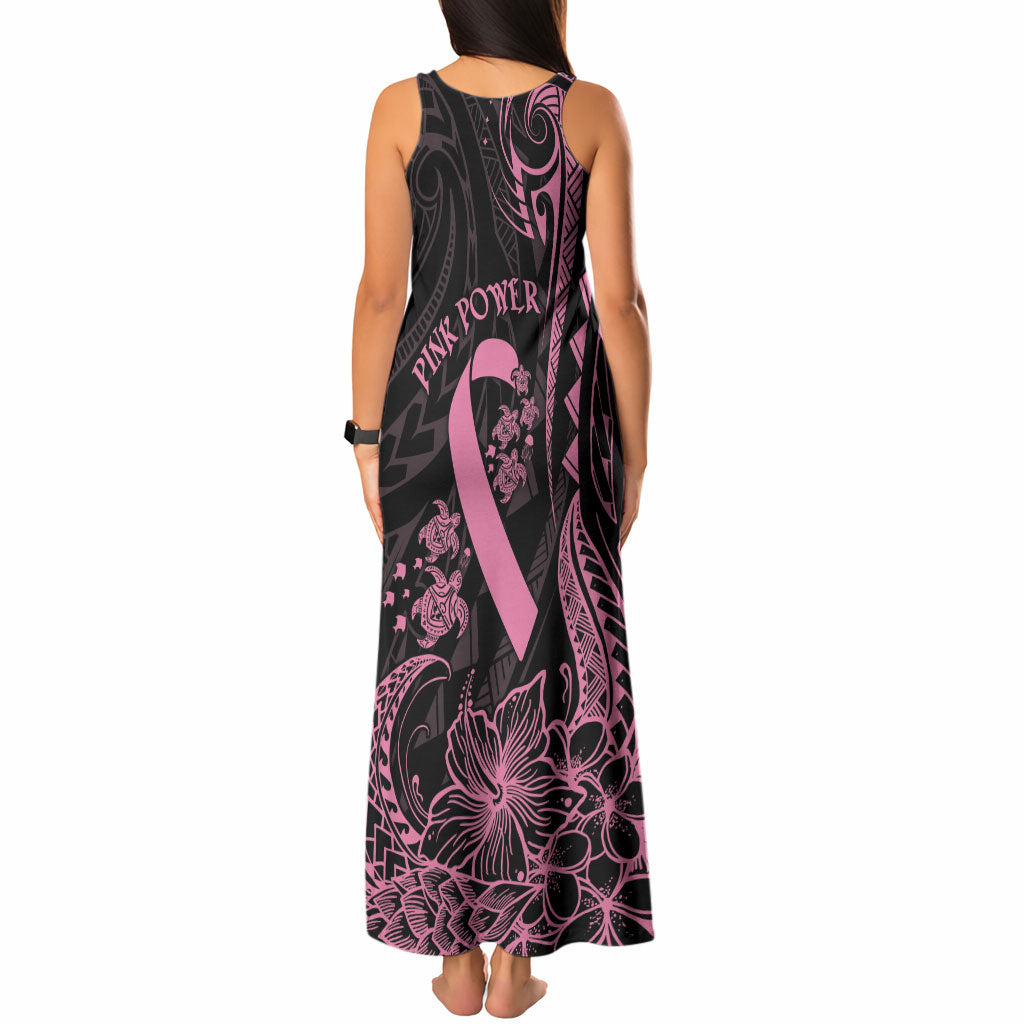Polynesian Pink Power Tank Maxi Dress Breast Cancer Ribbon Turtle and Flowers