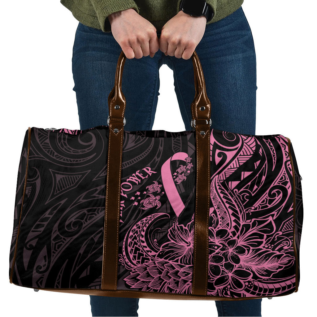 Polynesian Pink Power Travel Bag Breast Cancer Ribbon Turtle and Flowers