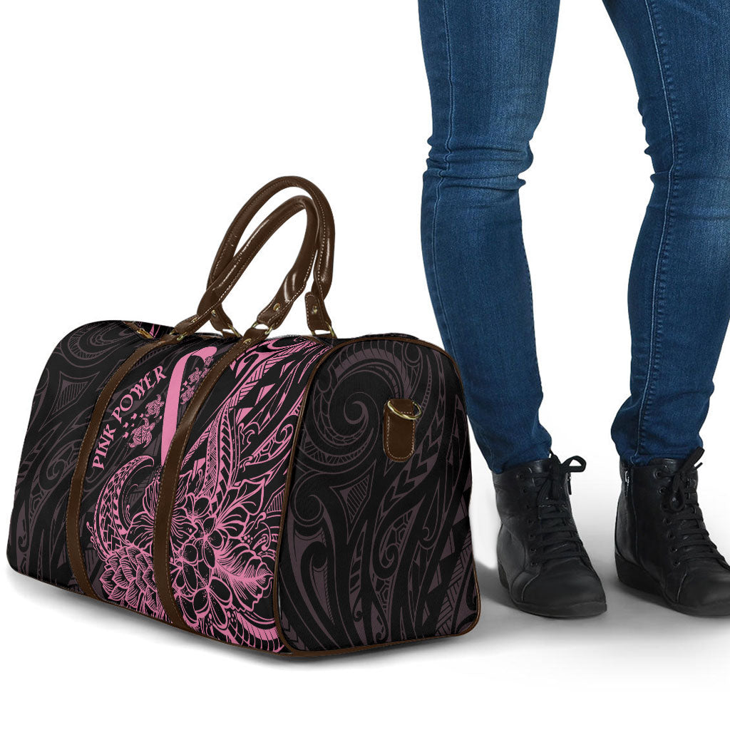 Polynesian Pink Power Travel Bag Breast Cancer Ribbon Turtle and Flowers