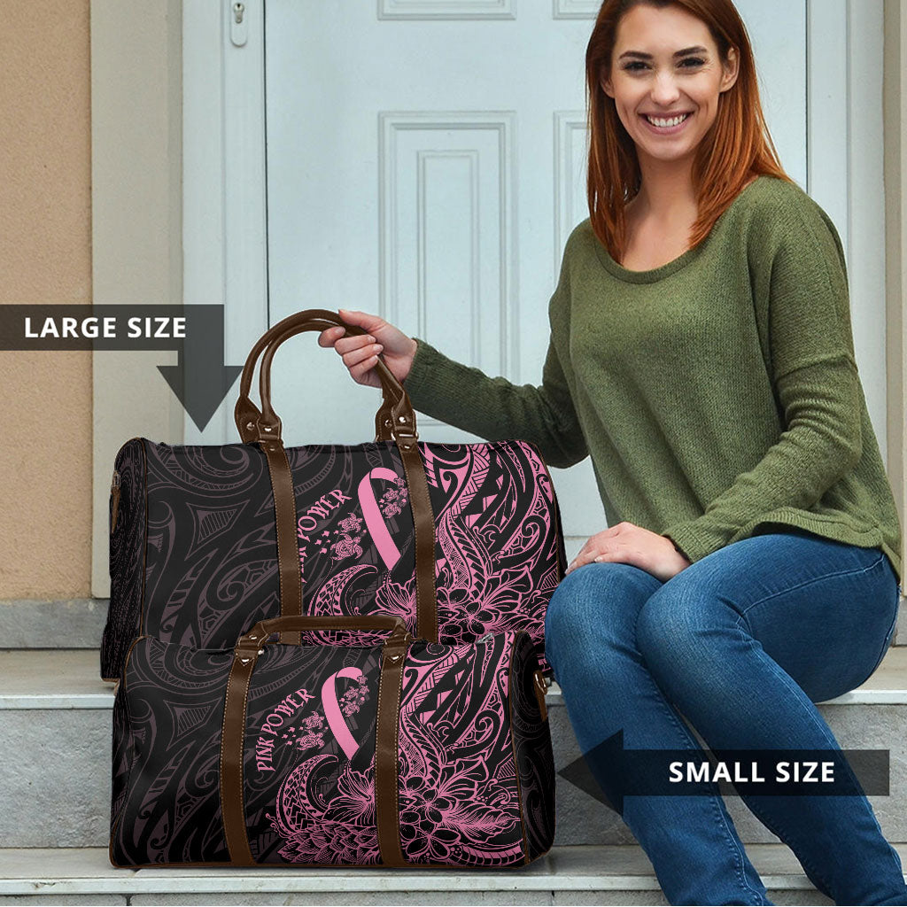 Polynesian Pink Power Travel Bag Breast Cancer Ribbon Turtle and Flowers