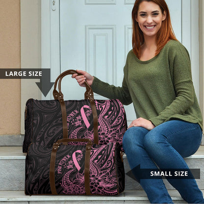 Polynesian Pink Power Travel Bag Breast Cancer Ribbon Turtle and Flowers