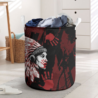 Native American MMIW Laundry Basket Red Handprint Grunge Style