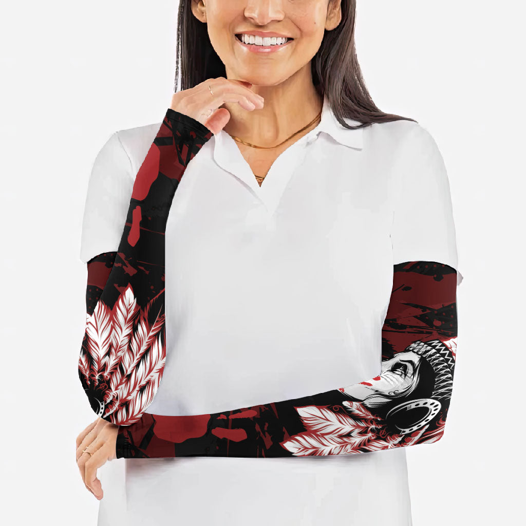 Native American MMIW Arm Sleeves Red Handprint Grunge Style