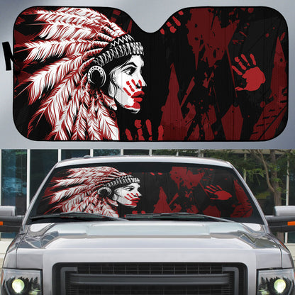 Native American MMIW Auto Sun Shade Red Handprint Grunge Style