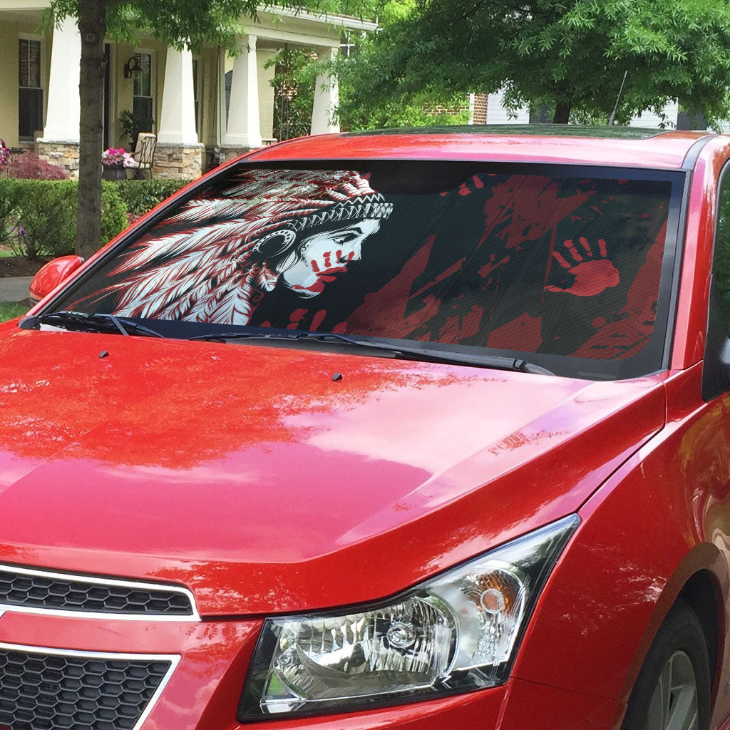 Native American MMIW Auto Sun Shade Red Handprint Grunge Style