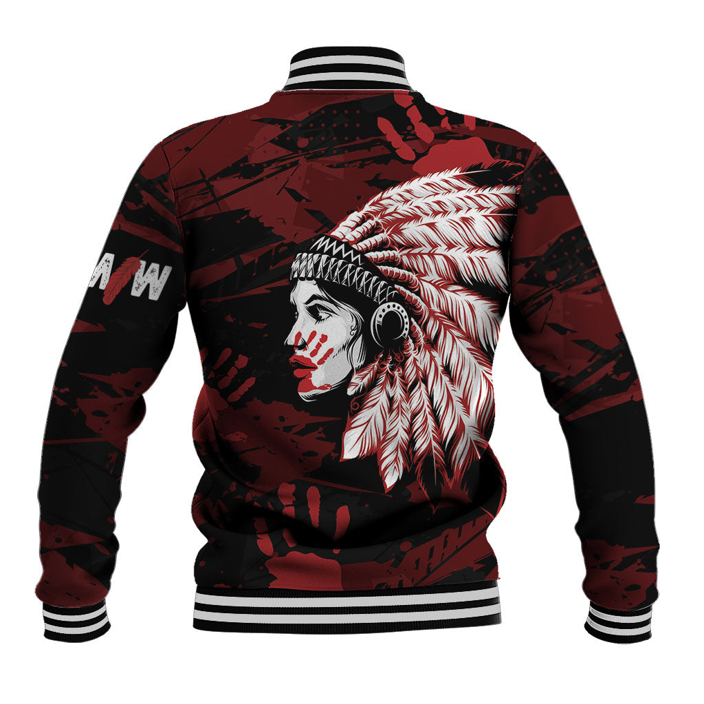 Native American MMIW Baseball Jacket Red Handprint Grunge Style