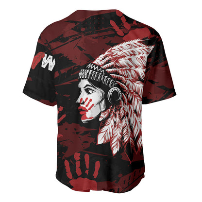 Native American MMIW Baseball Jersey Red Handprint Grunge Style