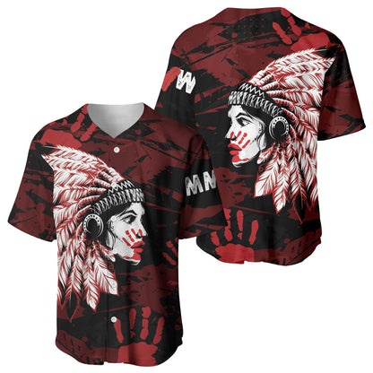 Native American MMIW Baseball Jersey Red Handprint Grunge Style