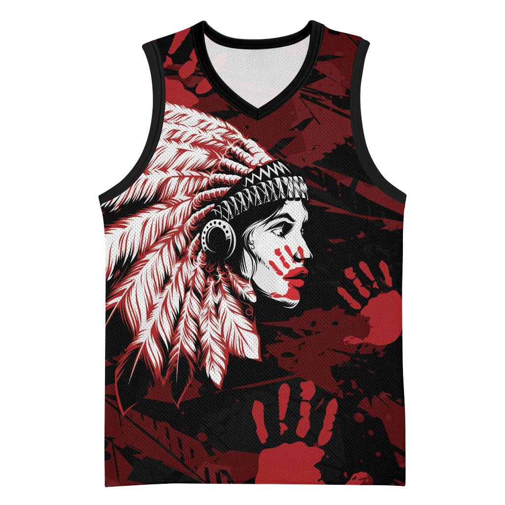 Native American MMIW Basketball Jersey Red Handprint Grunge Style