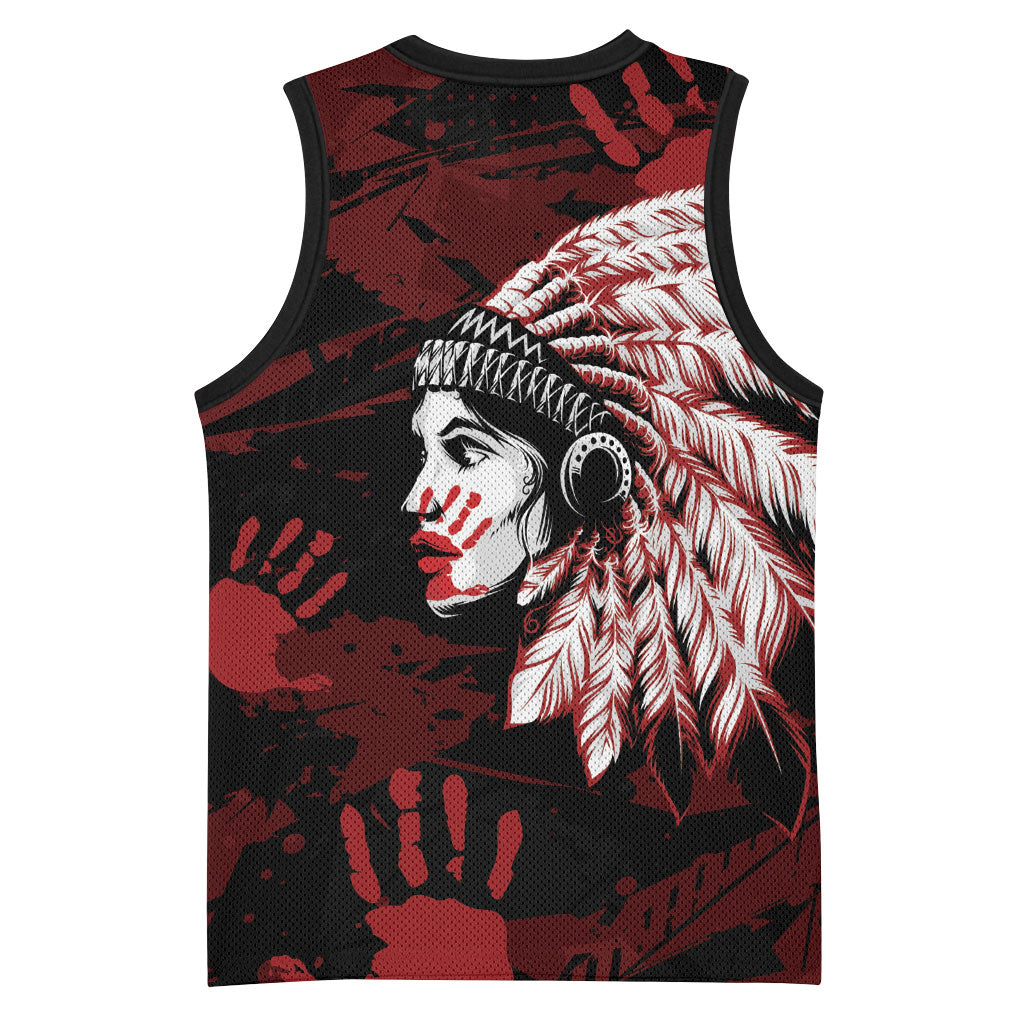 Native American MMIW Basketball Jersey Red Handprint Grunge Style