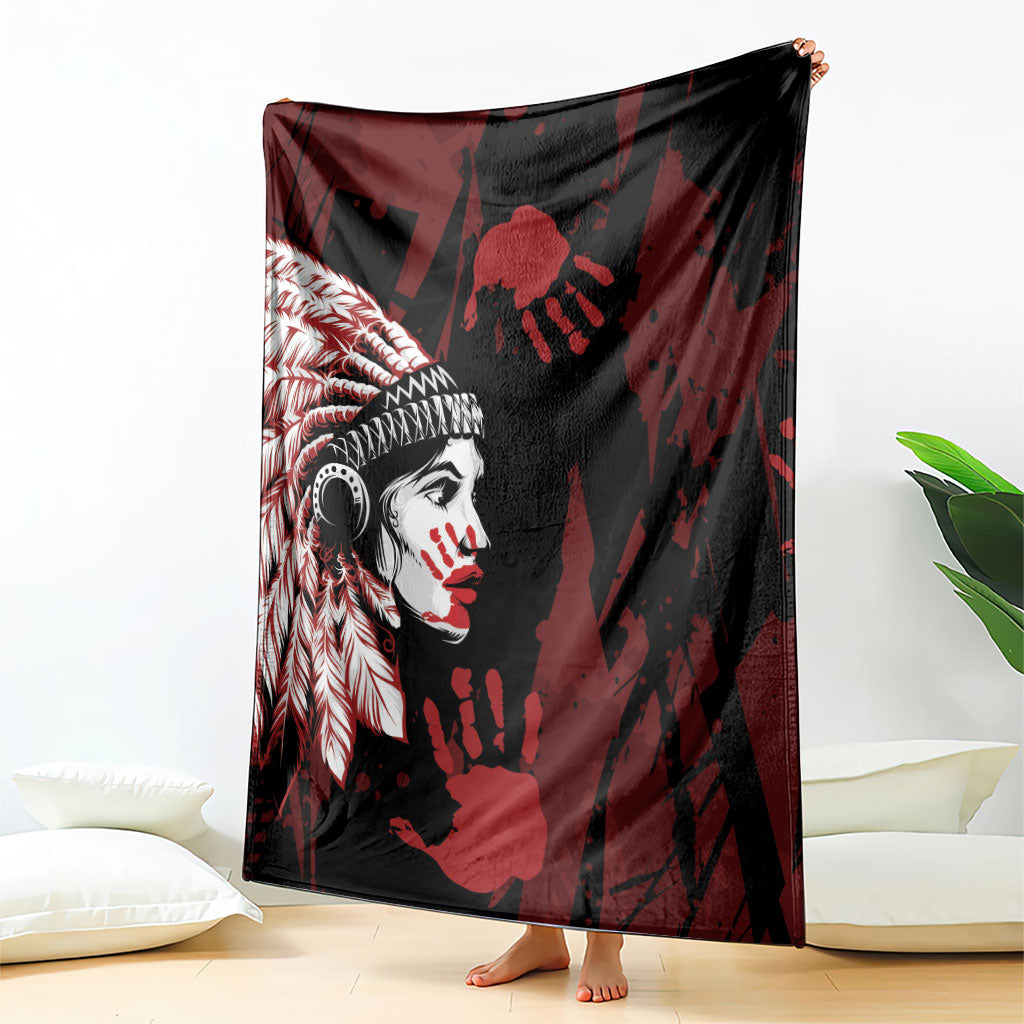 Native American MMIW Blanket Red Handprint Grunge Style