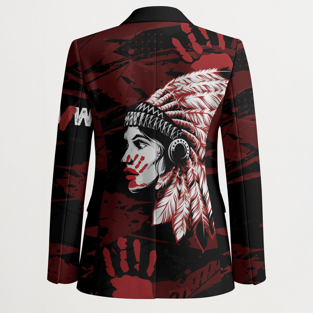Native American MMIW Blazer Red Handprint Grunge Style