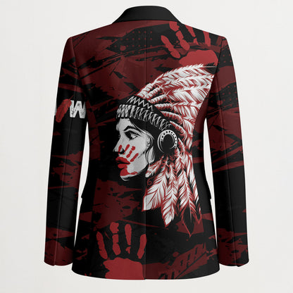 Native American MMIW Blazer Red Handprint Grunge Style