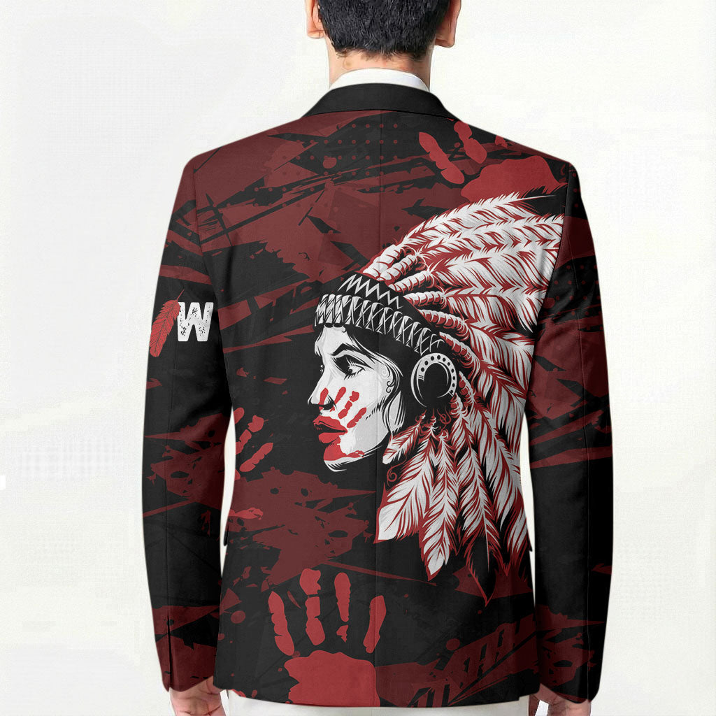 Native American MMIW Blazer Red Handprint Grunge Style