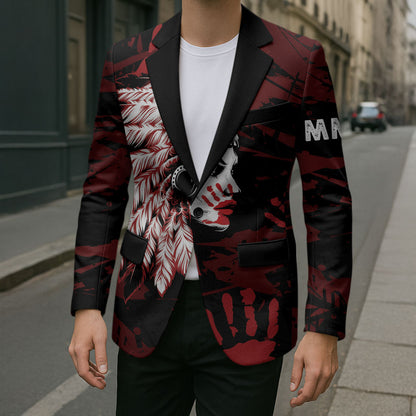 Native American MMIW Blazer Red Handprint Grunge Style