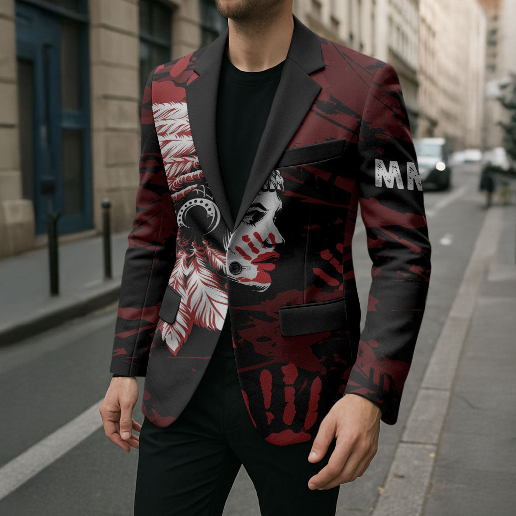 Native American MMIW Blazer Red Handprint Grunge Style