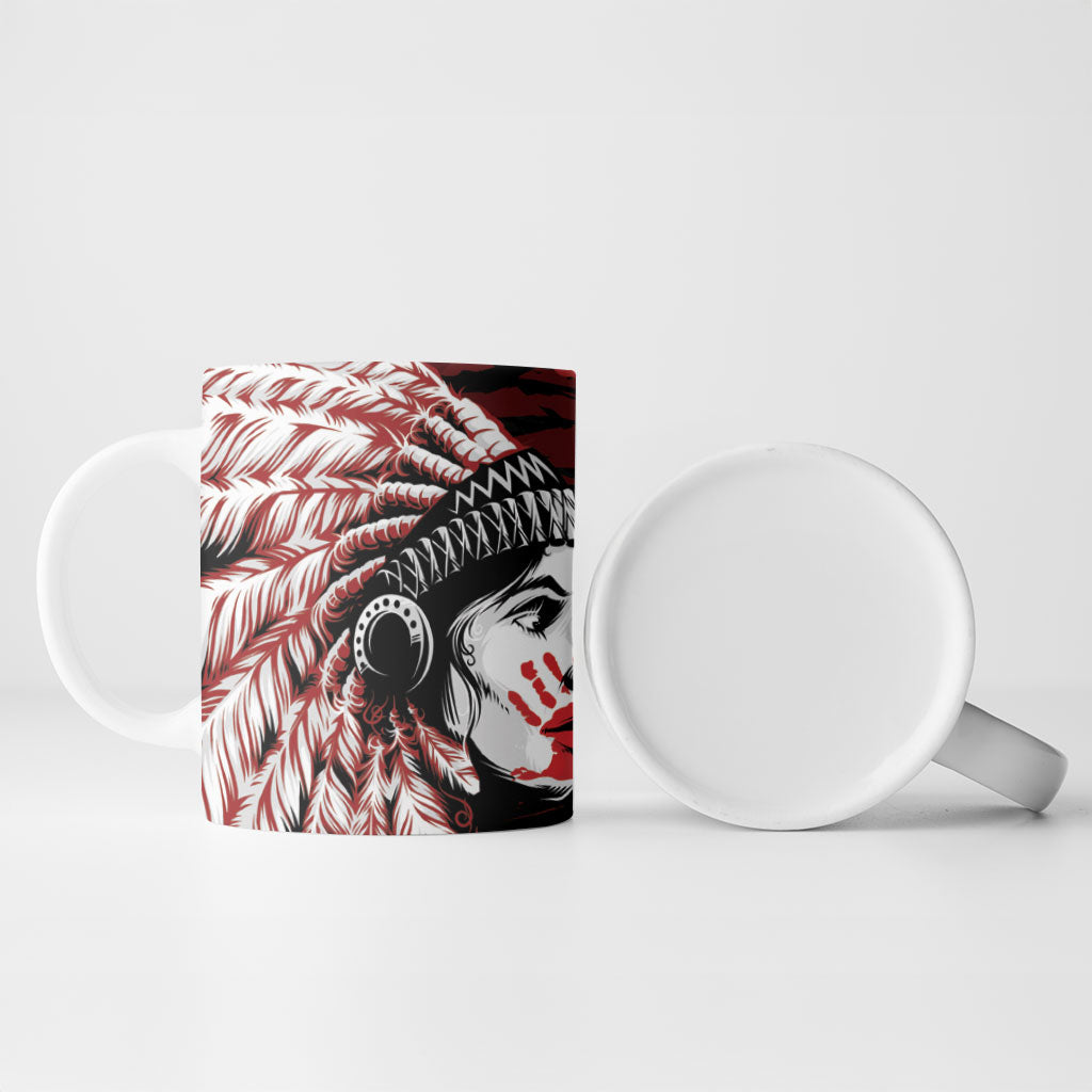 Native American MMIW Ceramic Mug Red Handprint Grunge Style
