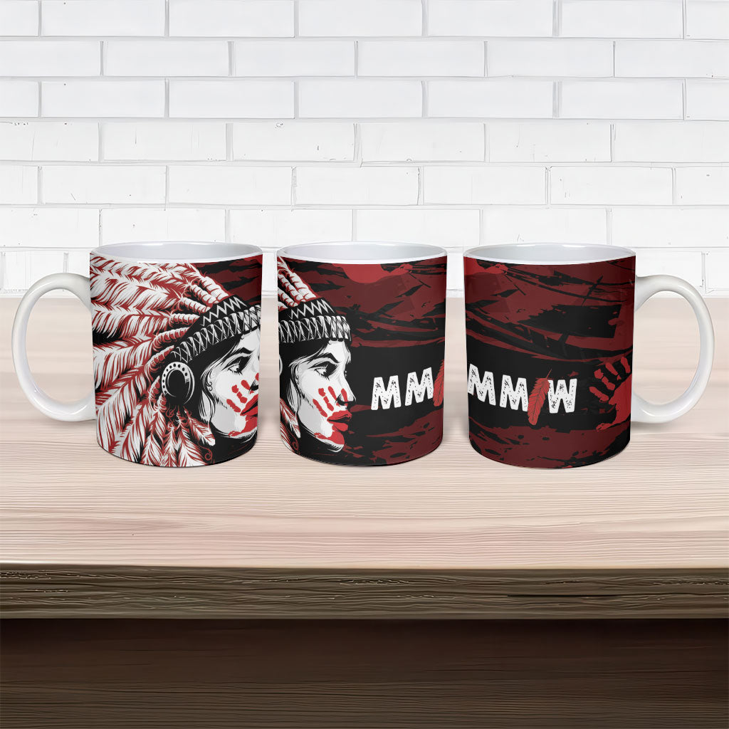 Native American MMIW Ceramic Mug Red Handprint Grunge Style