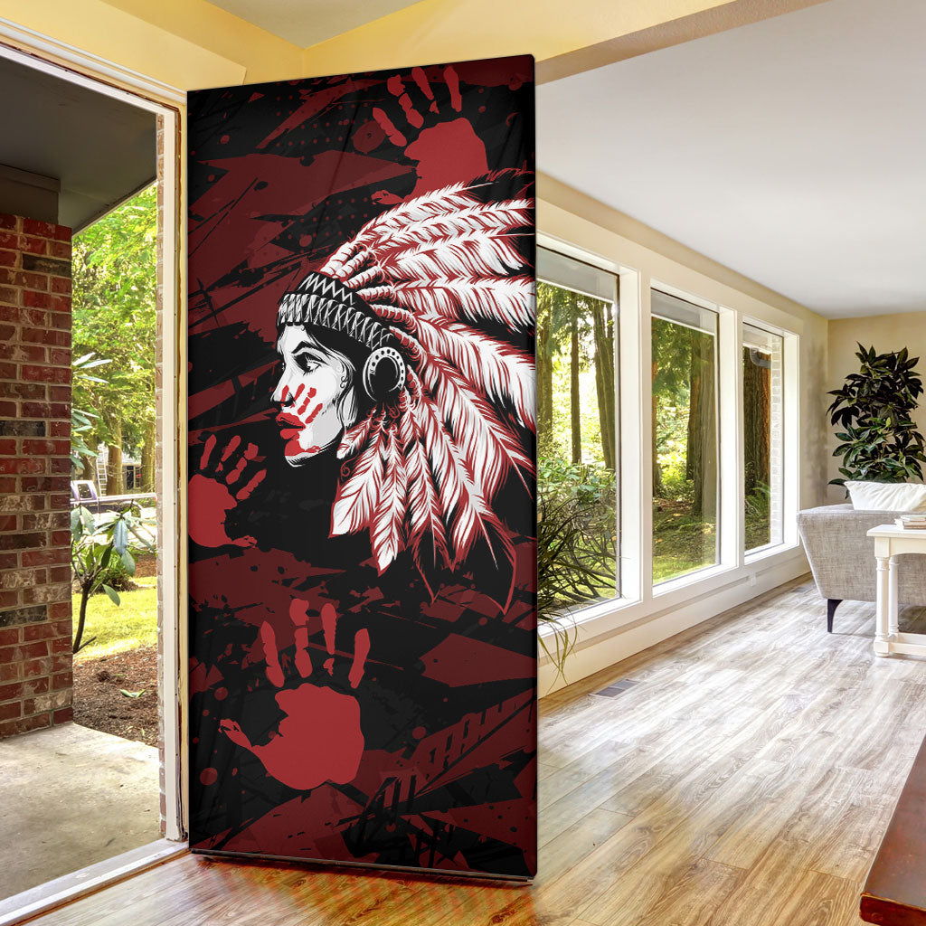 Native American MMIW Door Cover Red Handprint Grunge Style