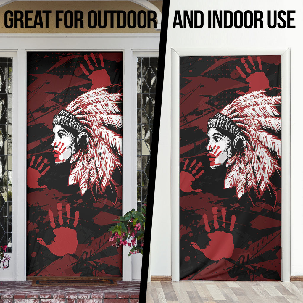 Native American MMIW Door Cover Red Handprint Grunge Style
