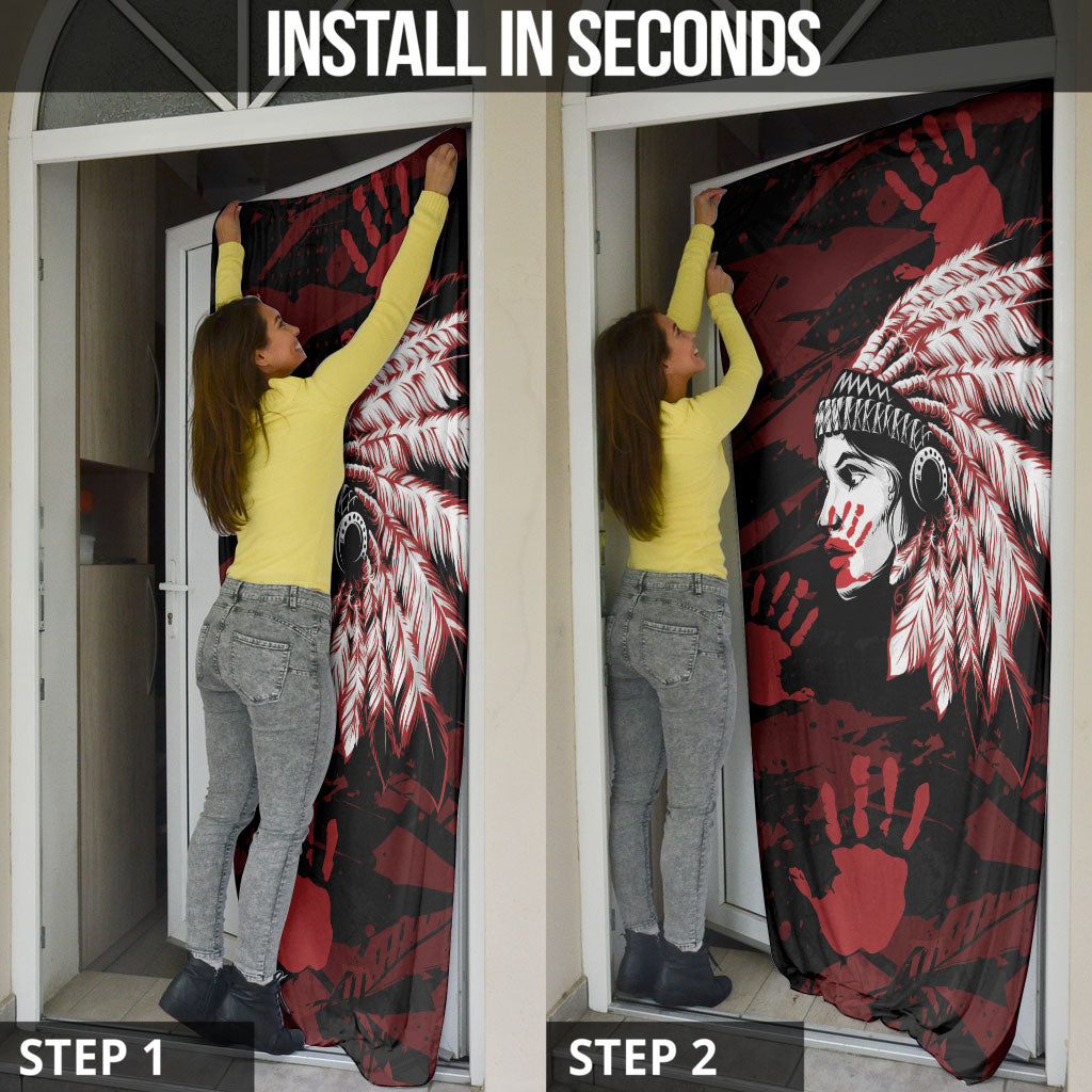 Native American MMIW Door Cover Red Handprint Grunge Style