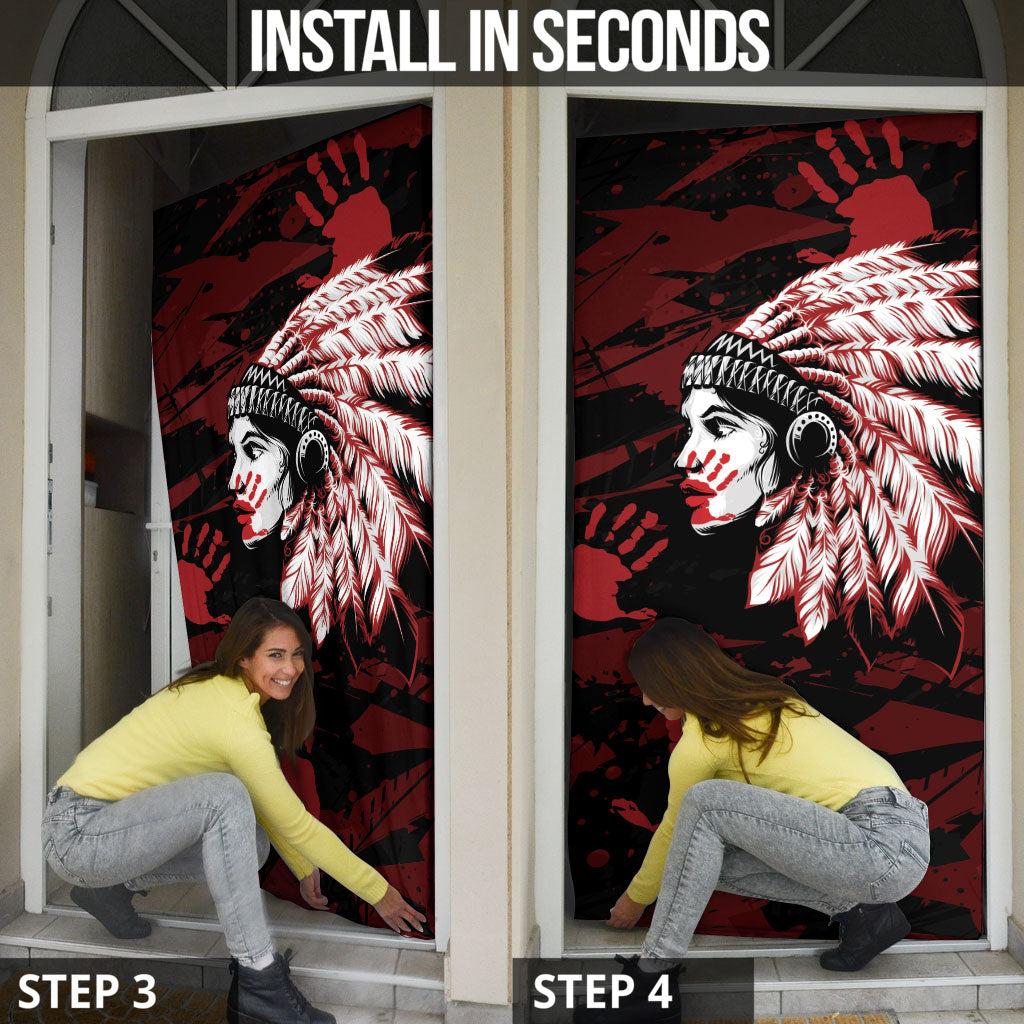 Native American MMIW Door Cover Red Handprint Grunge Style