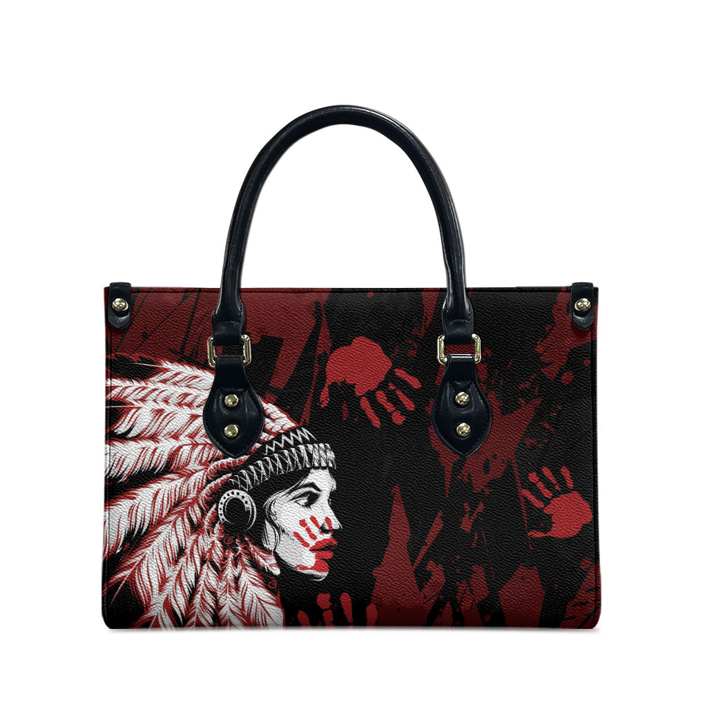 Native American MMIW Leather Bag Red Handprint Grunge Style