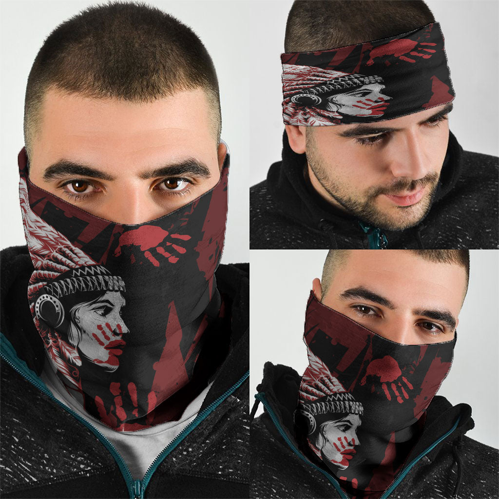 Native American MMIW Neck Gaiter Red Handprint Grunge Style