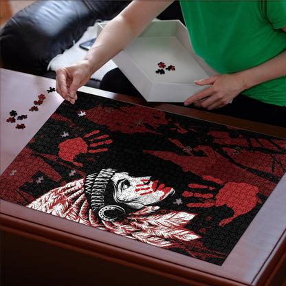 Native American MMIW Puzzle Red Handprint Grunge Style