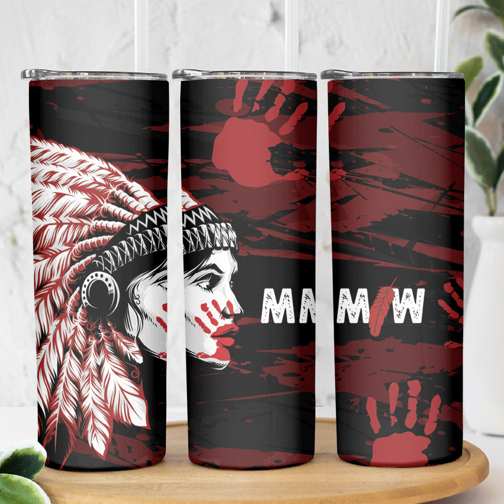 Native American MMIW Skinny Tumbler Red Handprint Grunge Style