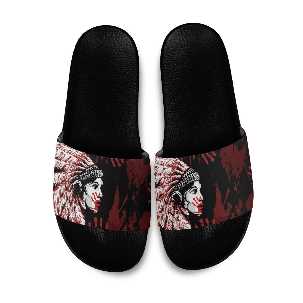 Native American MMIW Slide Sandals Red Handprint Grunge Style