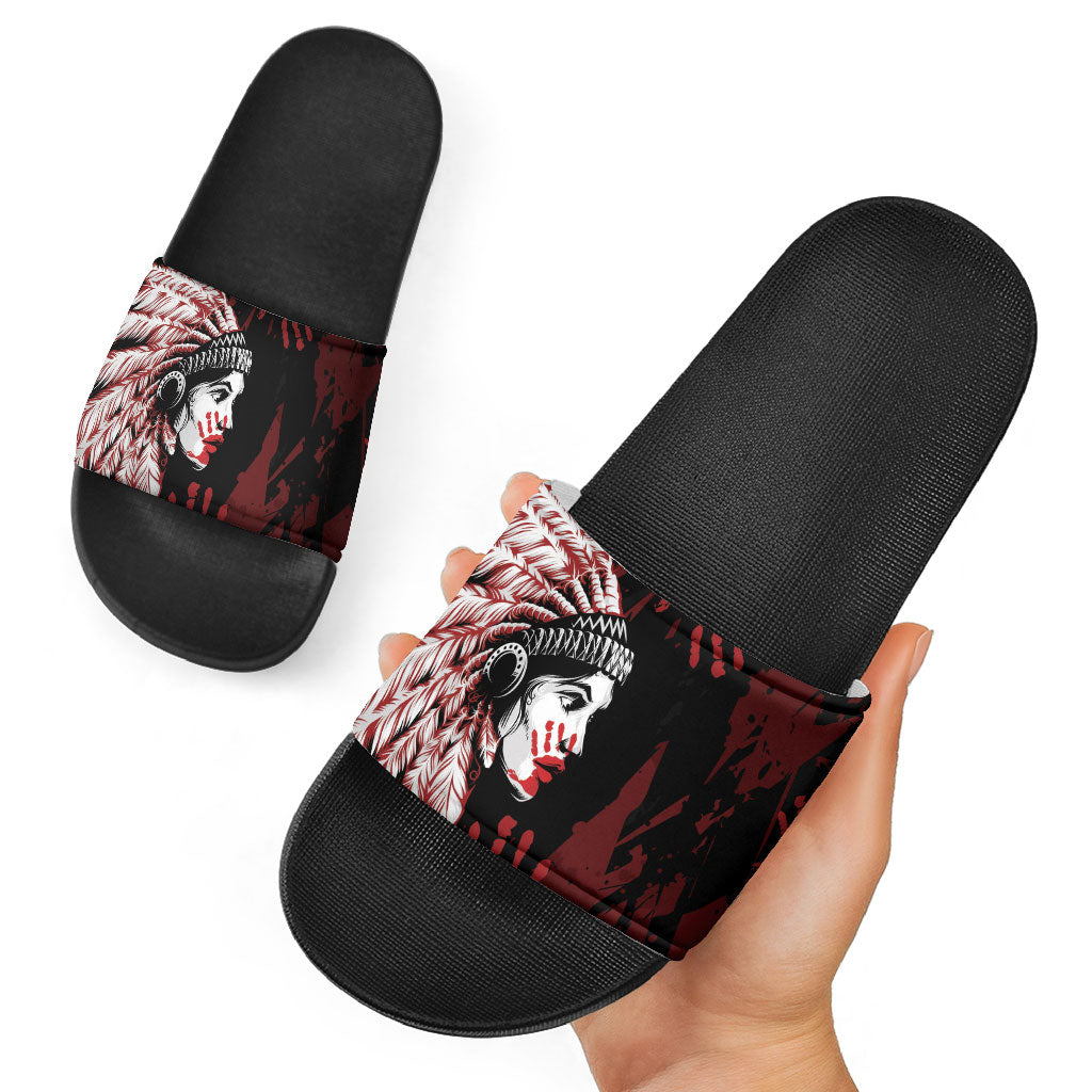 Native American MMIW Slide Sandals Red Handprint Grunge Style