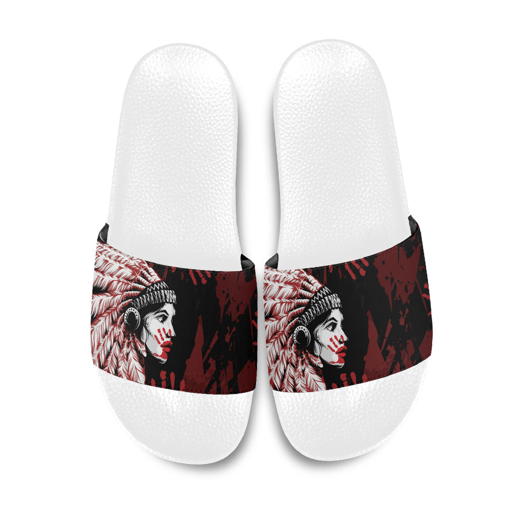 Native American MMIW Slide Sandals Red Handprint Grunge Style