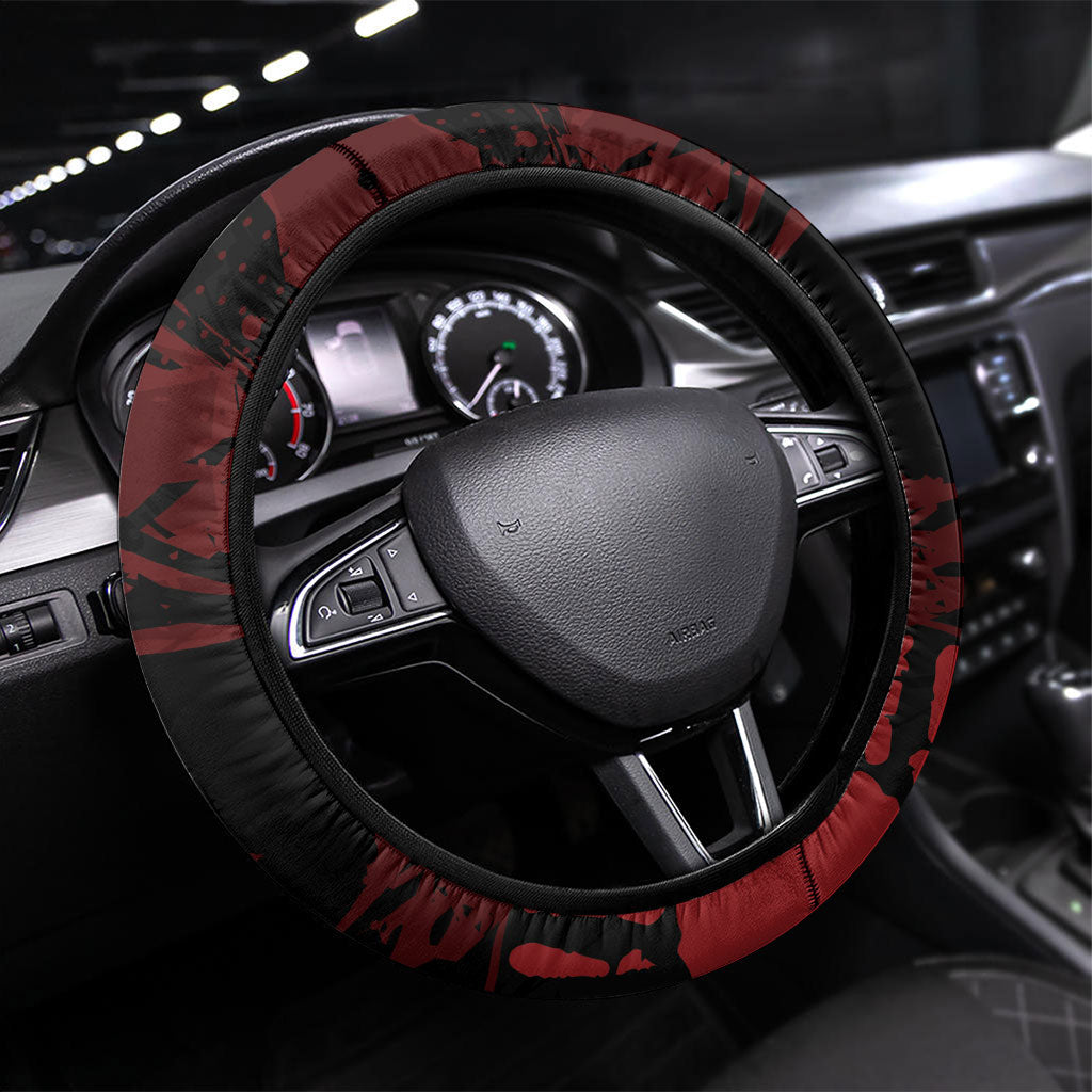 Native American MMIW Steering Wheel Cover Red Handprint Grunge Style