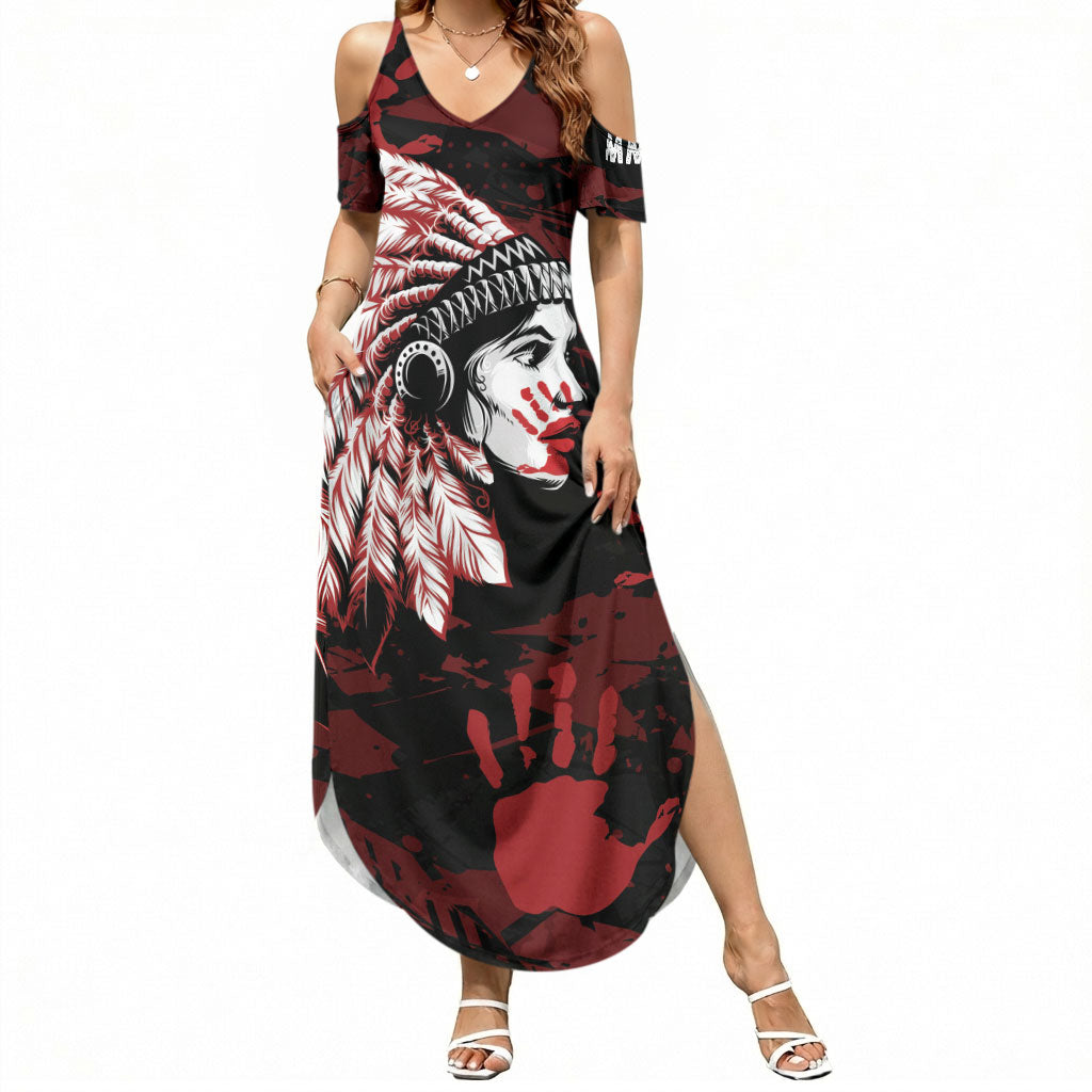 Native American MMIW Summer Maxi Dress Red Handprint Grunge Style