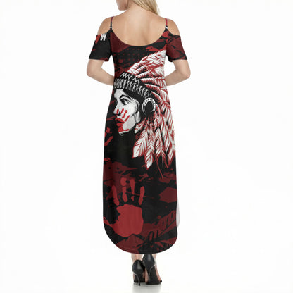 Native American MMIW Summer Maxi Dress Red Handprint Grunge Style