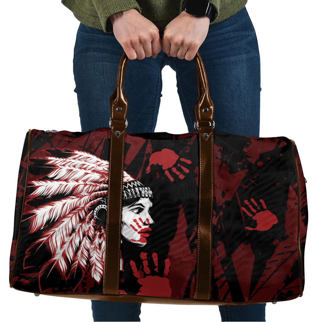 Native American MMIW Travel Bag Red Handprint Grunge Style