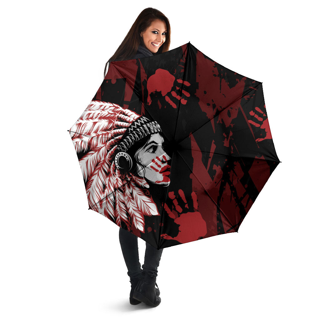 Native American MMIW Umbrella Red Handprint Grunge Style
